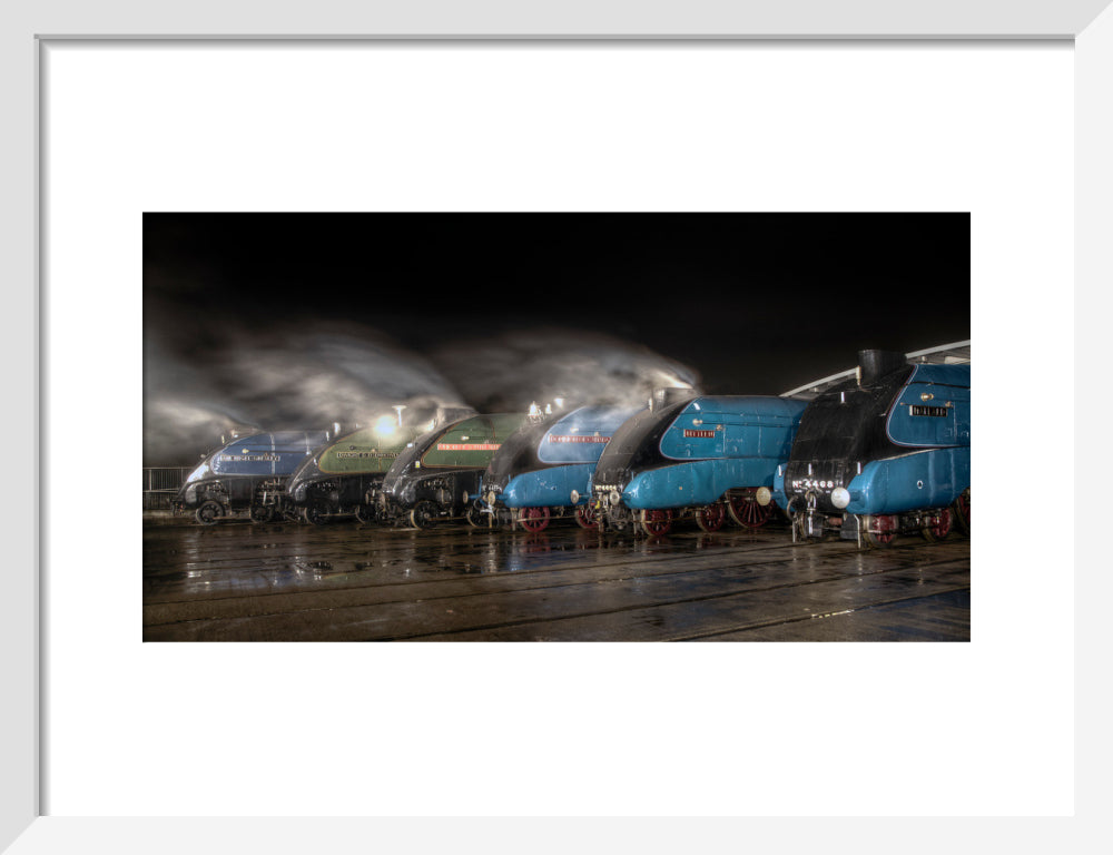 A-4 Class locomotives at the Great Gathering/ Great Goodbye in the National Railway Museum Shildon, 2014. art print small white Art Print - Science Museum Shop