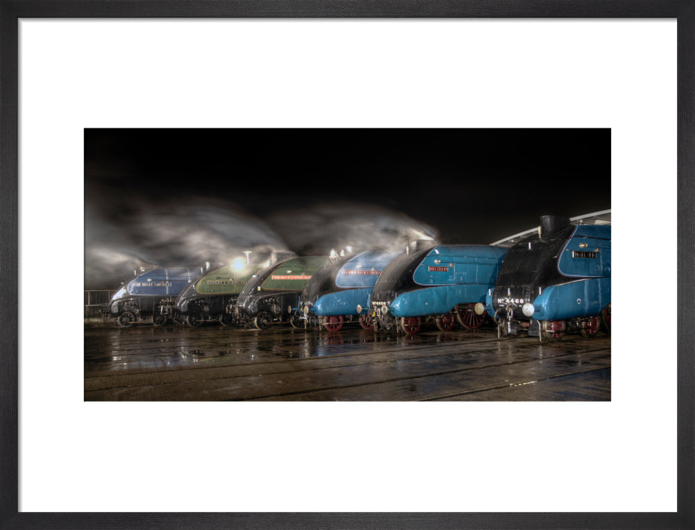 A-4 Class locomotives at the Great Gathering/ Great Goodbye in the National Railway Museum Shildon, 2014. art print medium black Art Print - Science Museum Shop
