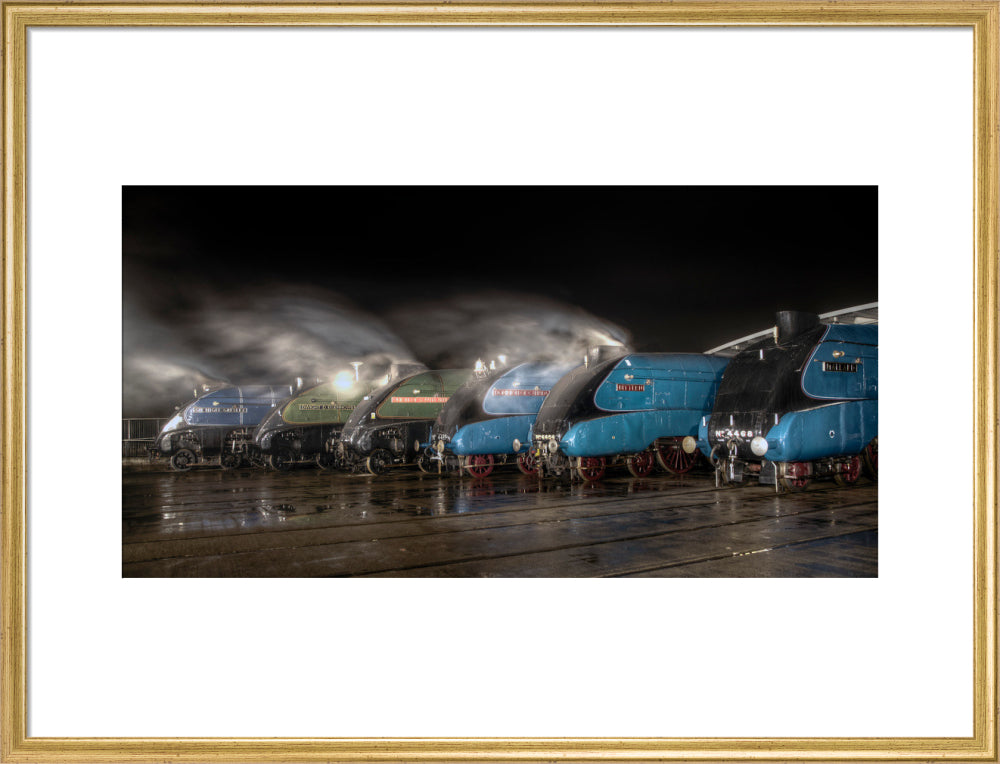 A-4 Class locomotives at the Great Gathering/ Great Goodbye in the National Railway Museum Shildon, 2014. art print large gold Art Print - Science Museum Shop