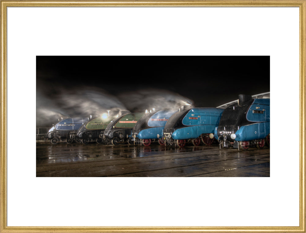 A-4 Class locomotives at the Great Gathering/ Great Goodbye in the National Railway Museum Shildon, 2014. art print extra large gold Art Print - Science Museum Shop