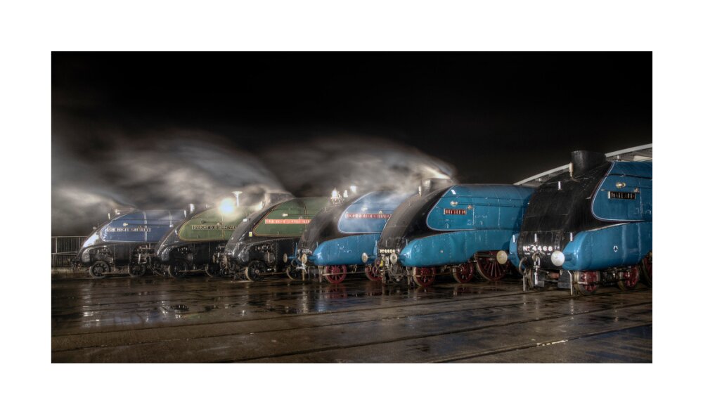 A-4 Class locomotives at the Great Gathering/ Great Goodbye in the National Railway Museum Shildon, 2014. unstretched canvas large none Art Print - Science Museum Shop