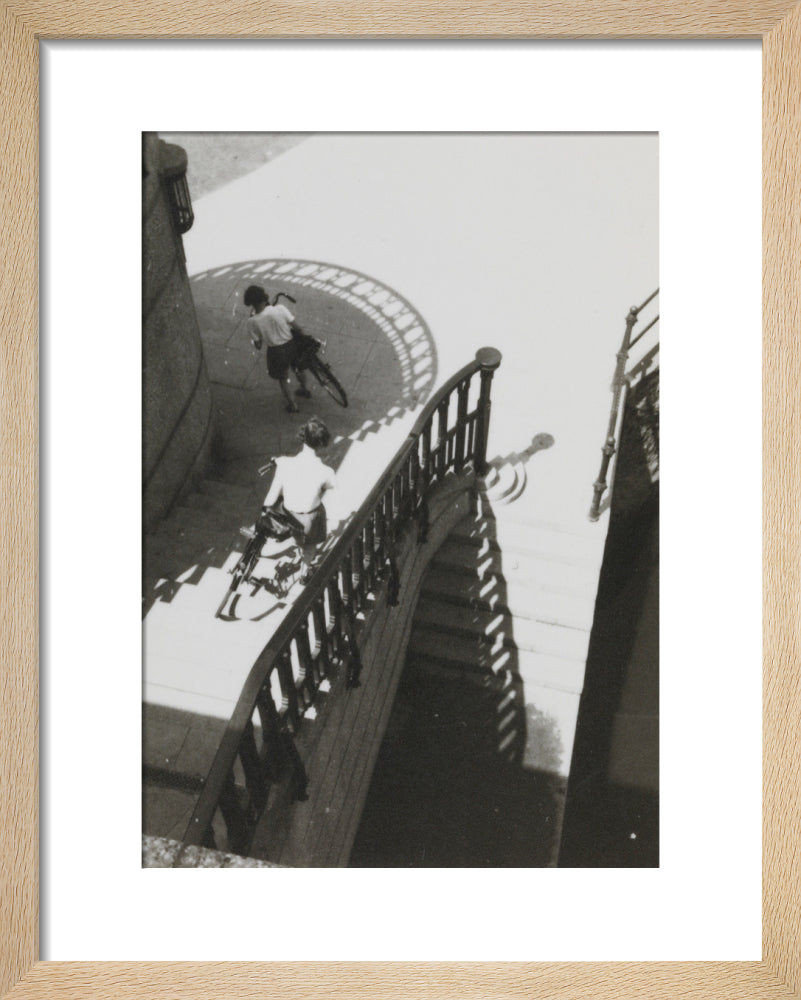 Carrying bicycles down steps art print extra small natural Art Print - Science Museum Shop