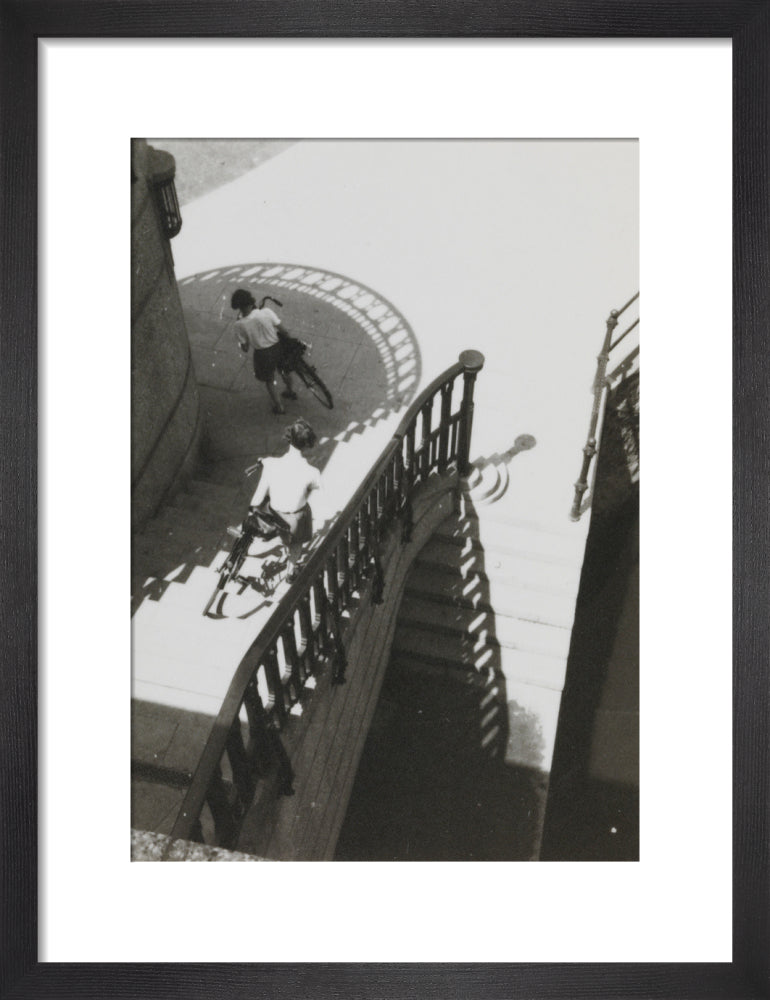 Carrying bicycles down steps art print small black Art Print - Science Museum Shop