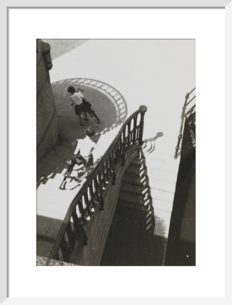 Carrying bicycles down steps art print medium white Art Print - Science Museum Shop