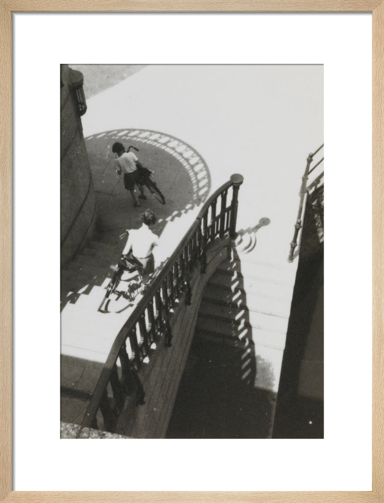 Carrying bicycles down steps art print medium natural Art Print - Science Museum Shop