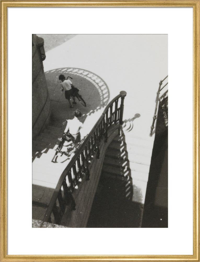 Carrying bicycles down steps art print large gold Art Print - Science Museum Shop