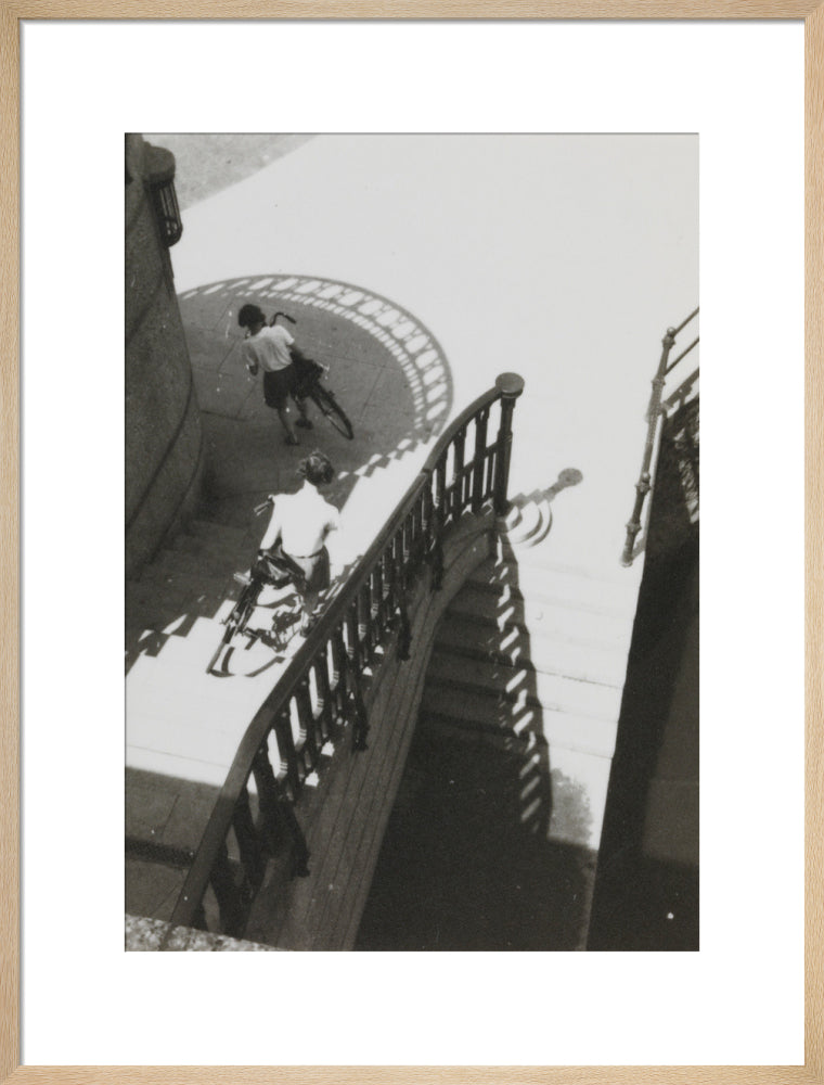 Carrying bicycles down steps art print large natural Art Print - Science Museum Shop