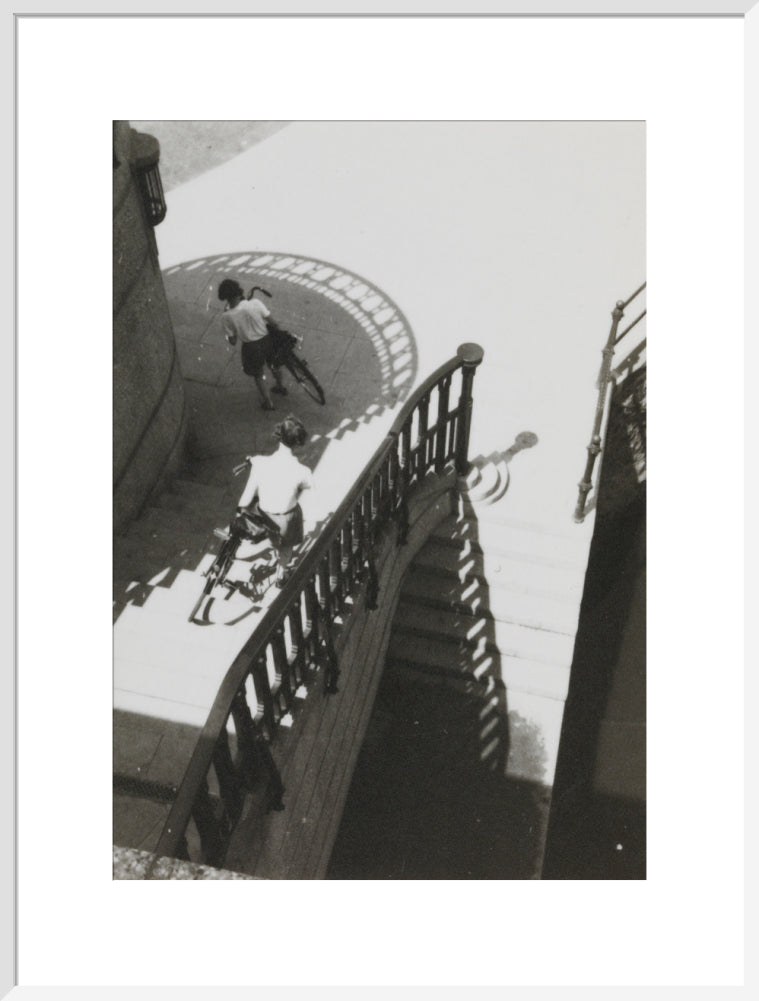 Carrying bicycles down steps art print extra large white Art Print - Science Museum Shop