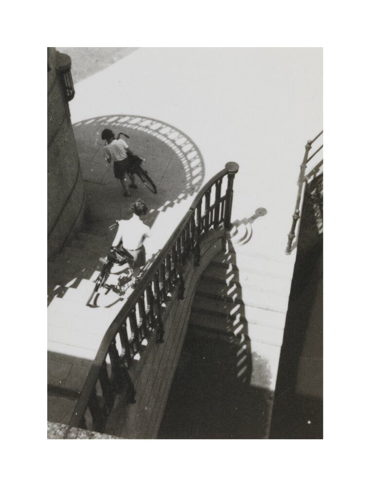Carrying bicycles down steps unstretched canvas medium none Art Print - Science Museum Shop