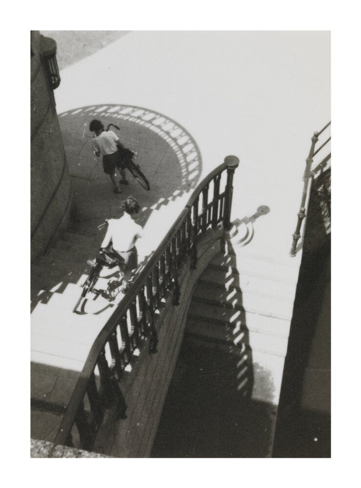 Carrying bicycles down steps unstretched canvas extra large none Art Print - Science Museum Shop