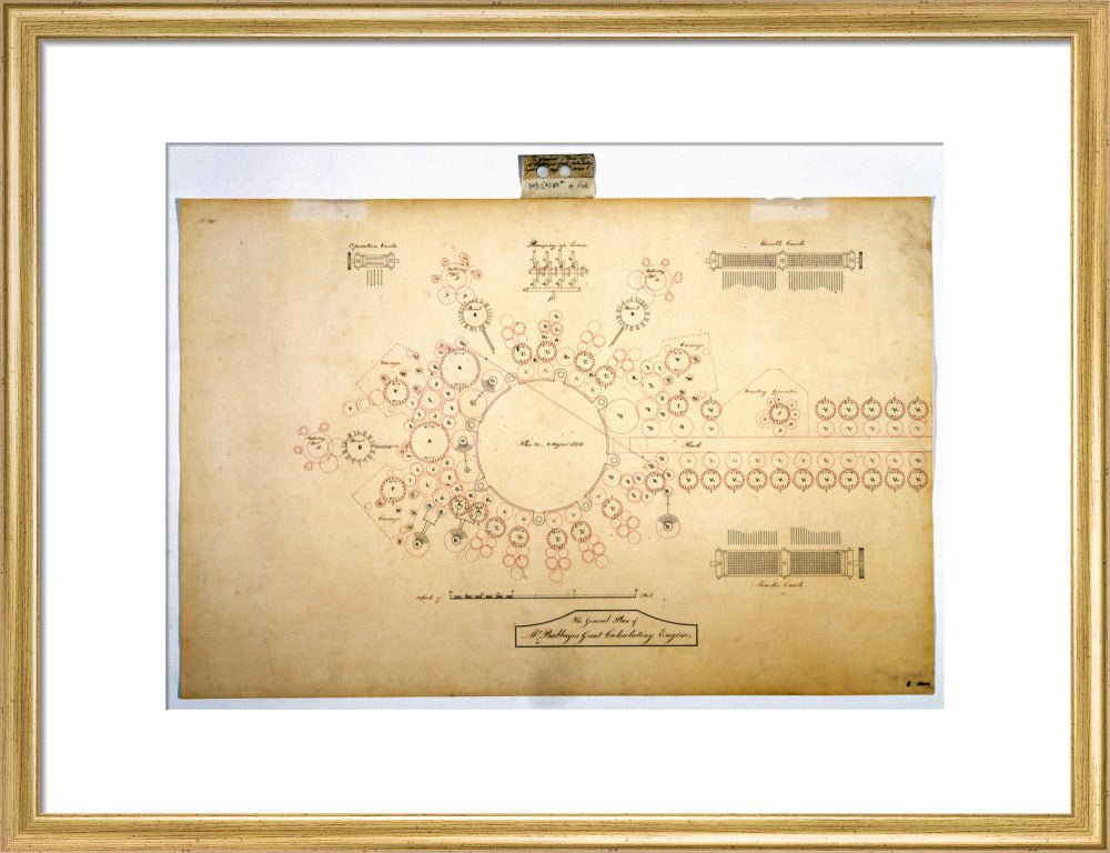 Plan of the analytical engine, 1840. art print medium gold Art Print - Science Museum Shop