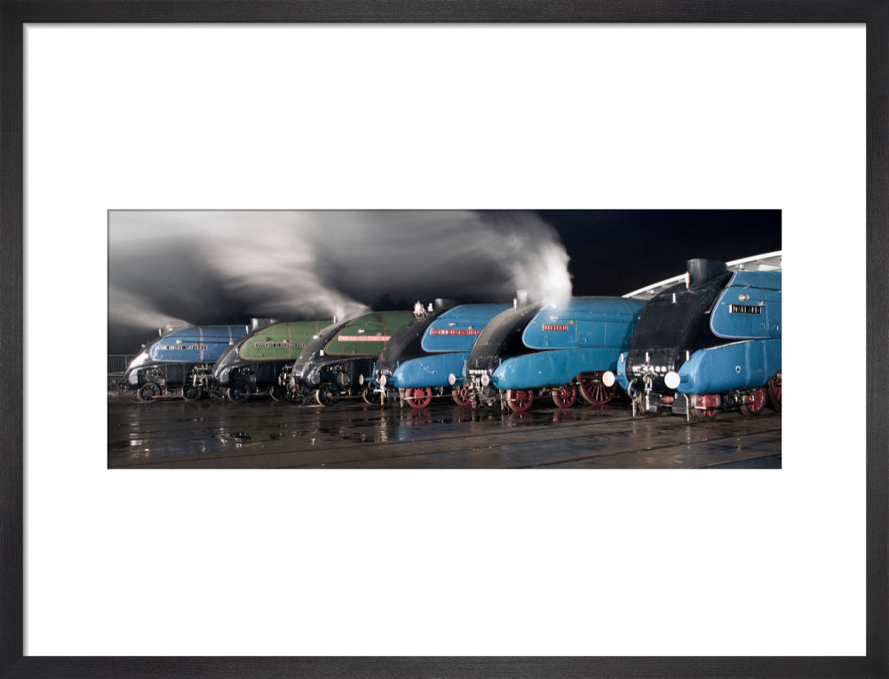 A-4 Class locomotives at the Great Gathering Great Goodbye in the National Railway Museum Shildon, 2014. art print medium black Art Print - Science Museum Shop