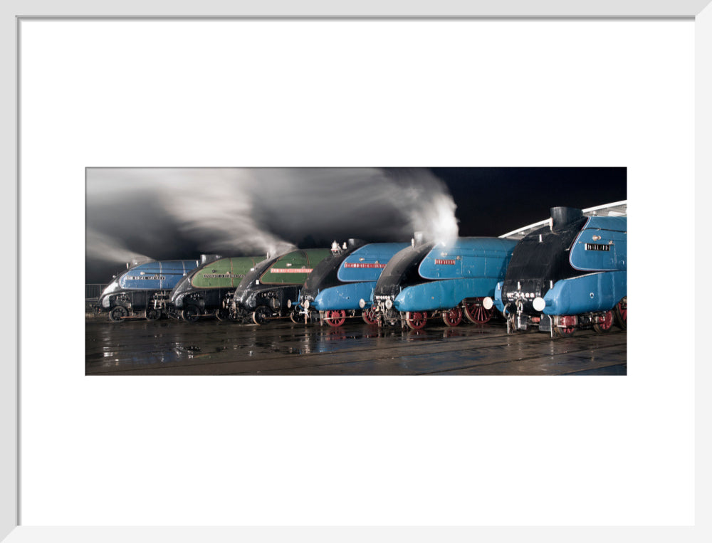 A-4 Class locomotives at the Great Gathering Great Goodbye in the National Railway Museum Shildon, 2014. art print medium white Art Print - Science Museum Shop
