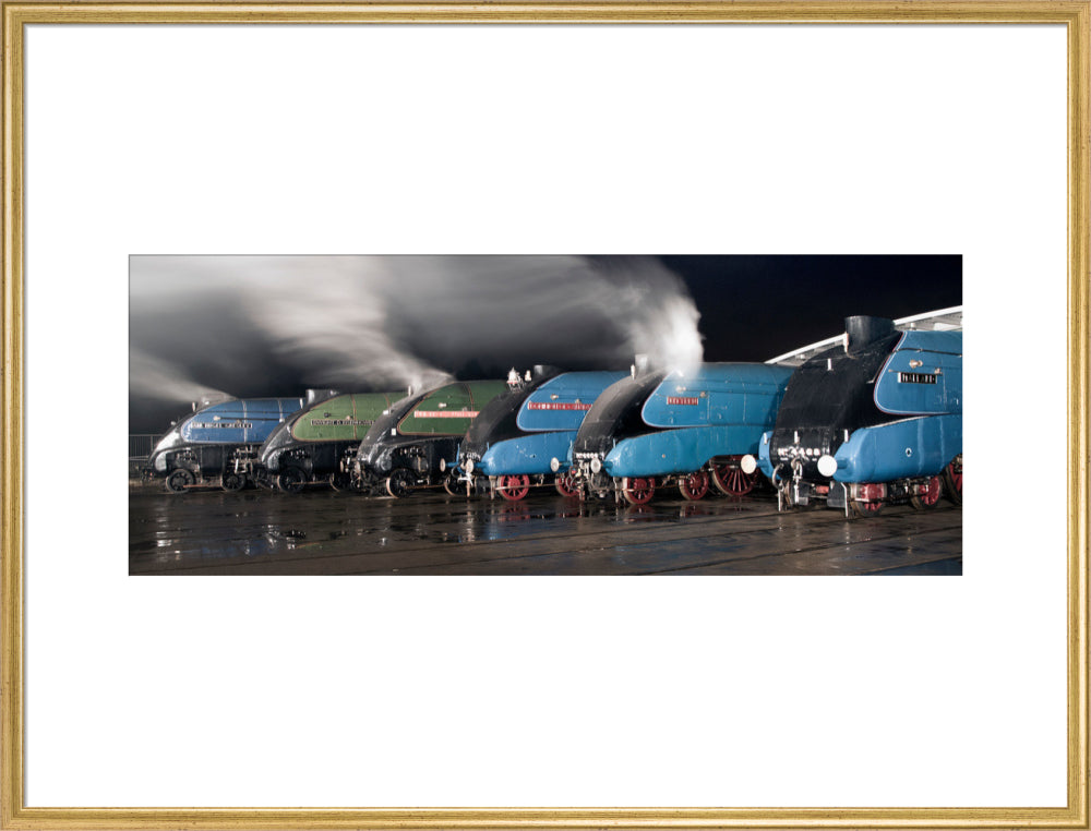 A-4 Class locomotives at the Great Gathering Great Goodbye in the National Railway Museum Shildon, 2014. art print extra large gold Art Print - Science Museum Shop