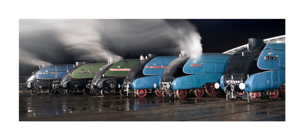 A-4 Class locomotives at the Great Gathering Great Goodbye in the National Railway Museum Shildon, 2014. unstretched canvas extra large none Art Print - Science Museum Shop