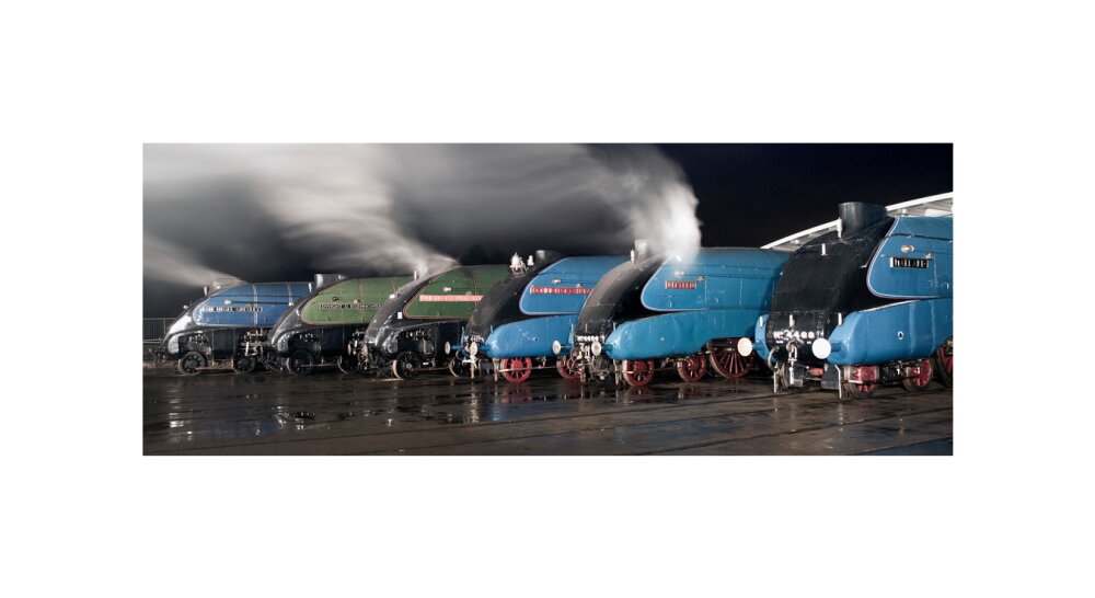 A-4 Class locomotives at the Great Gathering Great Goodbye in the National Railway Museum Shildon, 2014. unstretched canvas small none Art Print - Science Museum Shop