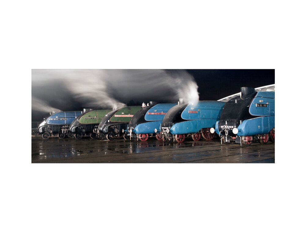 A-4 Class locomotives at the Great Gathering Great Goodbye in the National Railway Museum Shildon, 2014. art print large none Art Print - Science Museum Shop