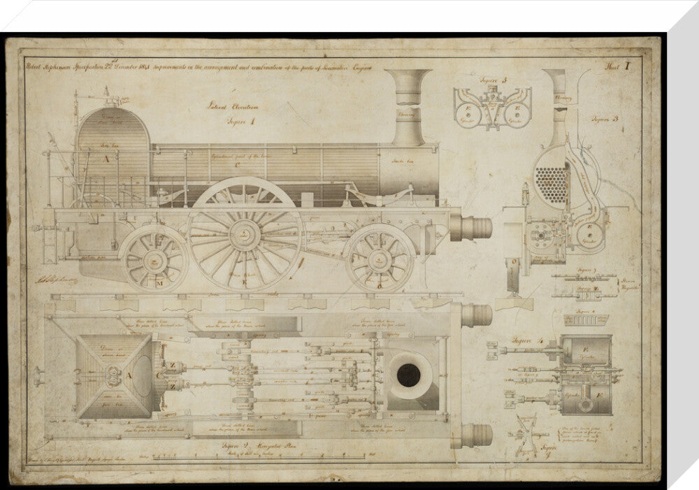 Improvements in the arrangement...of the parts of locomotive engines, 1841 stretched canvas medium none Art Print - Science Museum Shop