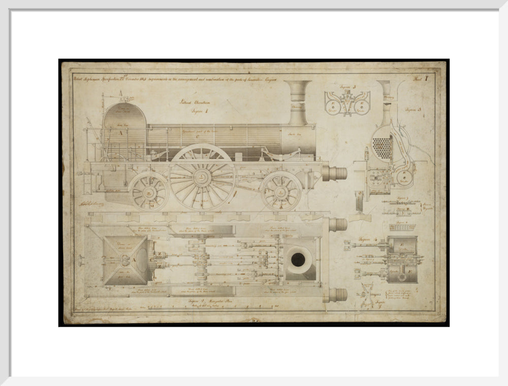 Improvements in the arrangement...of the parts of locomotive engines, 1841 art print large white Art Print - Science Museum Shop