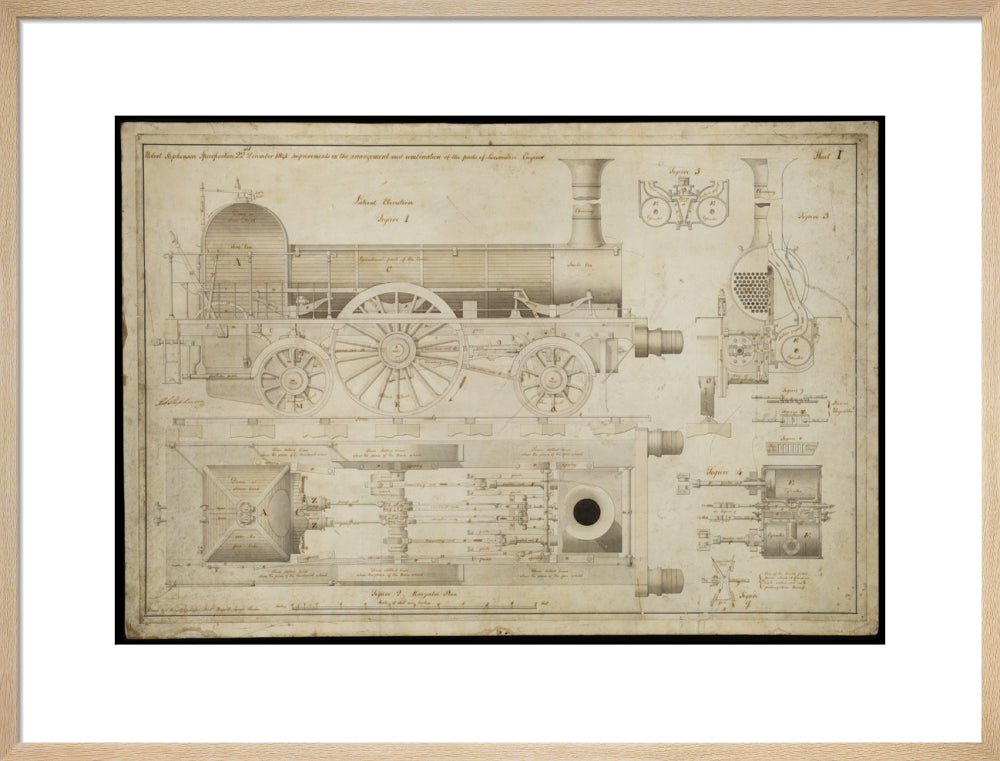 Improvements in the arrangement...of the parts of locomotive engines, 1841 art print large natural Art Print - Science Museum Shop