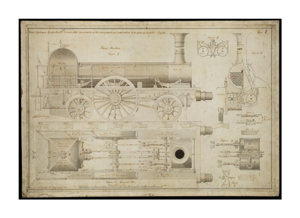 Improvements in the arrangement...of the parts of locomotive engines, 1841 unstretched canvas extra large none Art Print - Science Museum Shop