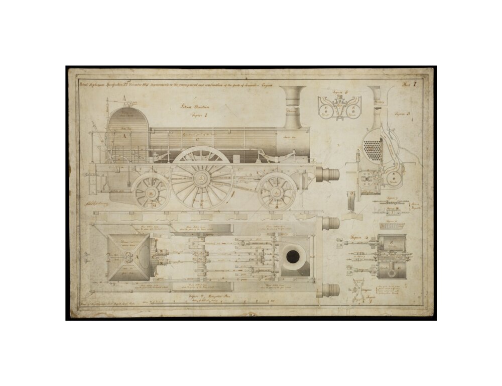 Improvements in the arrangement...of the parts of locomotive engines, 1841 unstretched canvas small none Art Print - Science Museum Shop