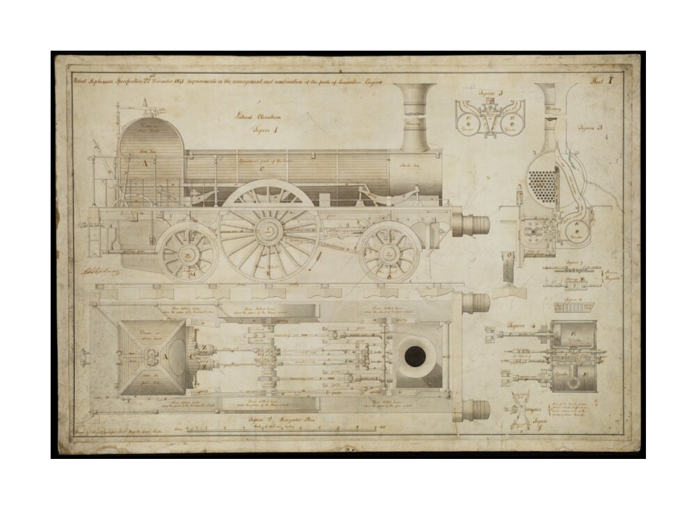 Improvements in the arrangement...of the parts of locomotive engines, 1841 unstretched canvas large none Art Print - Science Museum Shop