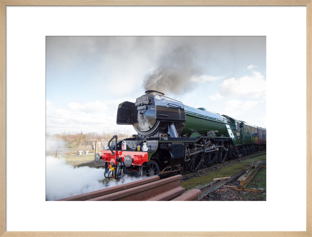 Flying Scotsman locomotive leaving the National Railway Museum, 2016. art print large natural Art Print - Science Museum Shop