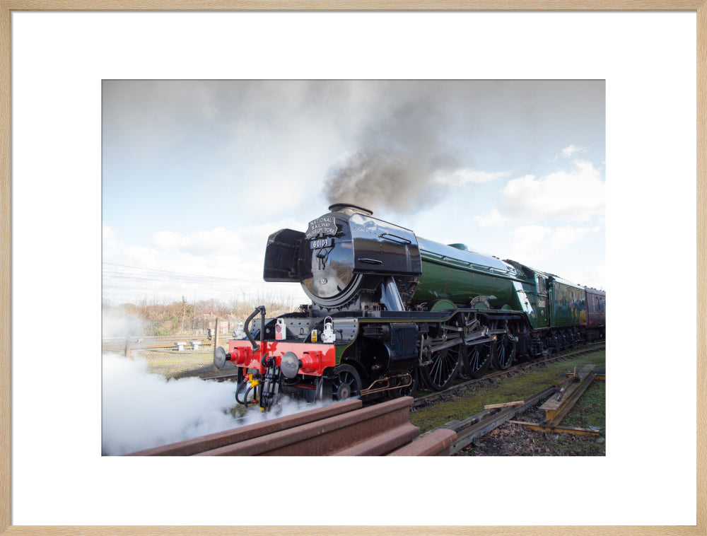 Flying Scotsman locomotive leaving the National Railway Museum, 2016. art print extra large natural Art Print - Science Museum Shop