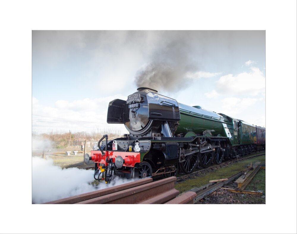Flying Scotsman locomotive leaving the National Railway Museum, 2016. art print extra small none Art Print - Science Museum Shop