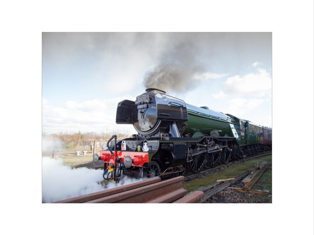 Flying Scotsman locomotive leaving the National Railway Museum, 2016. art print medium none Art Print - Science Museum Shop