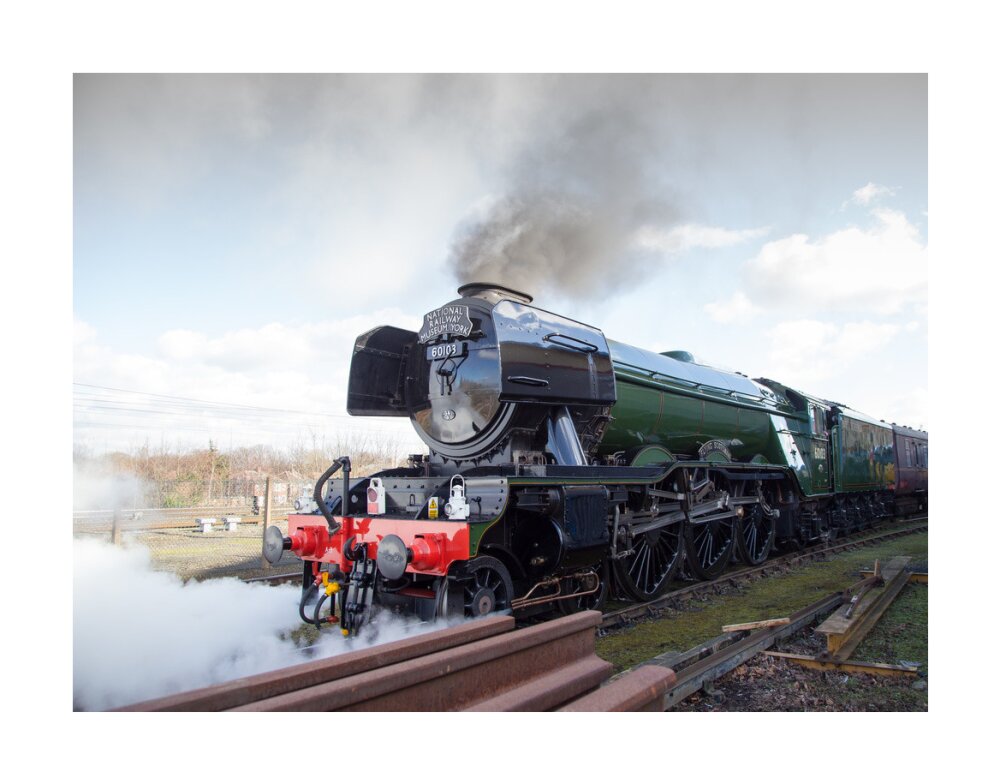 Flying Scotsman locomotive leaving the National Railway Museum, 2016. unstretched canvas large none Art Print - Science Museum Shop