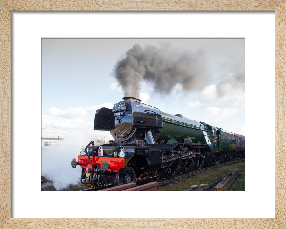 Flying Scotsman locomotive leaving the National Railway Museum, 2016. art print extra small natural Art Print - Science Museum Shop