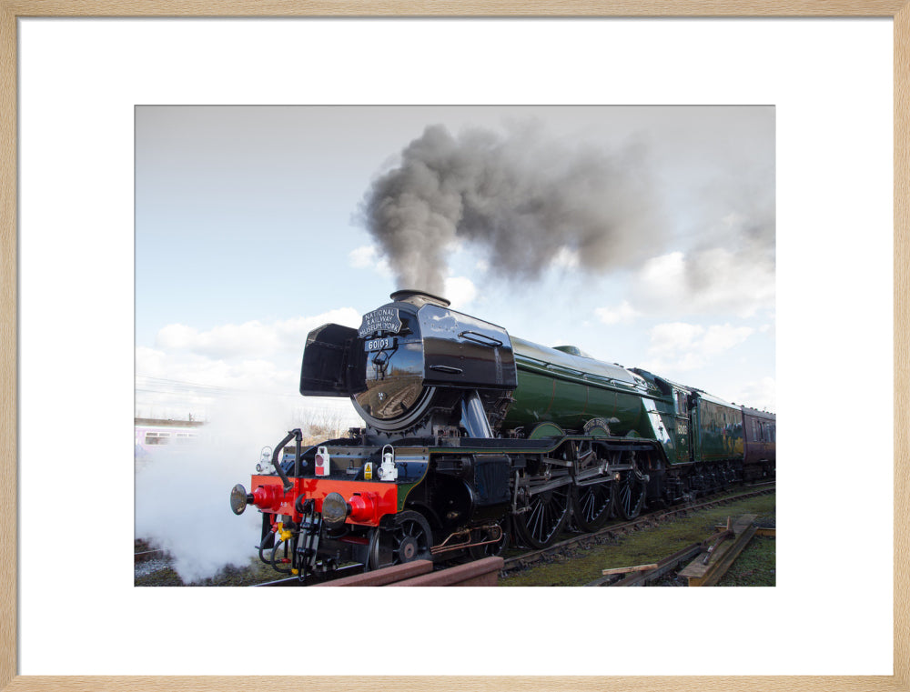Flying Scotsman locomotive leaving the National Railway Museum, 2016. art print large natural Art Print - Science Museum Shop
