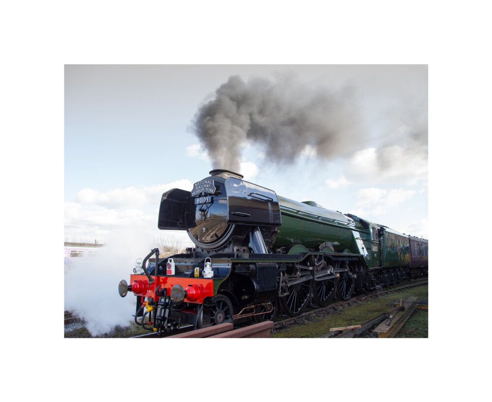 Flying Scotsman locomotive leaving the National Railway Museum, 2016. unstretched canvas small none Art Print - Science Museum Shop