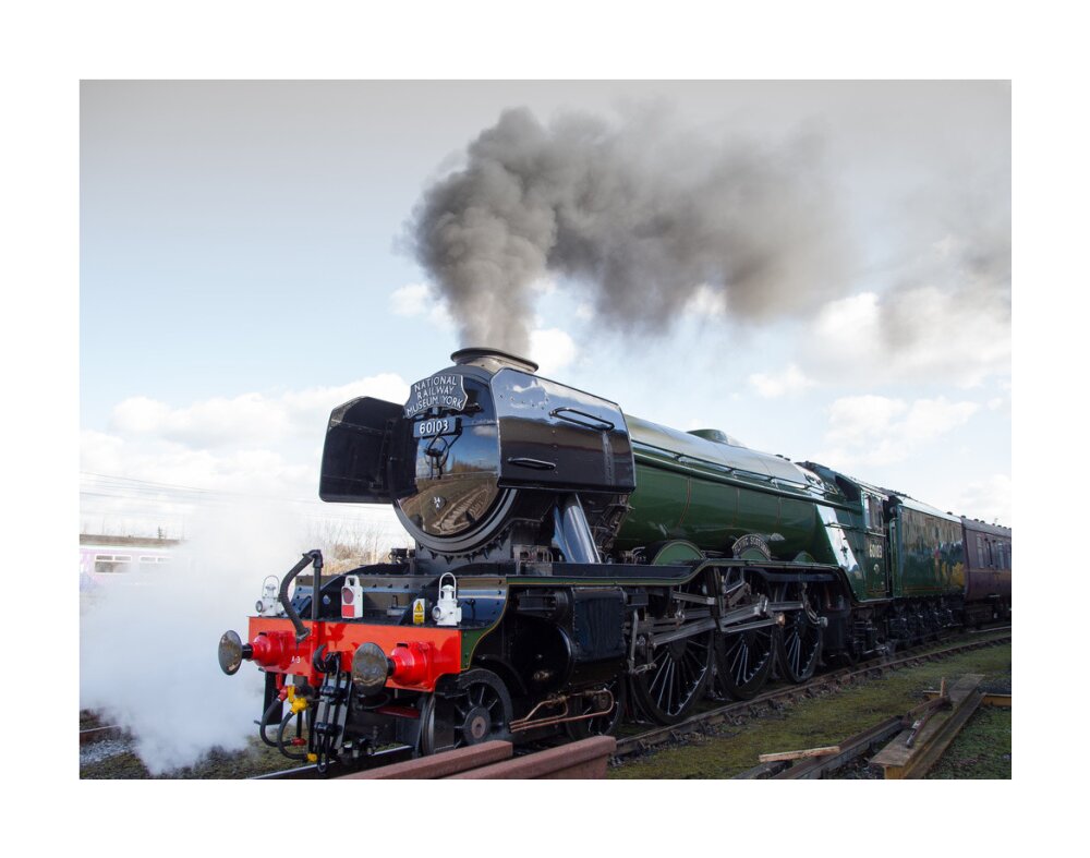 Flying Scotsman locomotive leaving the National Railway Museum, 2016. unstretched canvas large none Art Print - Science Museum Shop