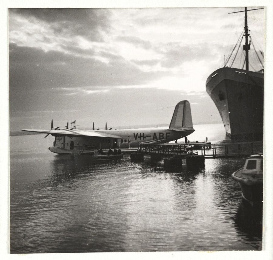Flying boat moored at a jetty, c 1935. Art Print - Science Museum Shop