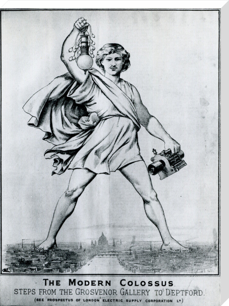 Reproduction print of a cartoon in 'Electrical Plant', May, 1889 stretched canvas extra large none Art Print - Science Museum Shop