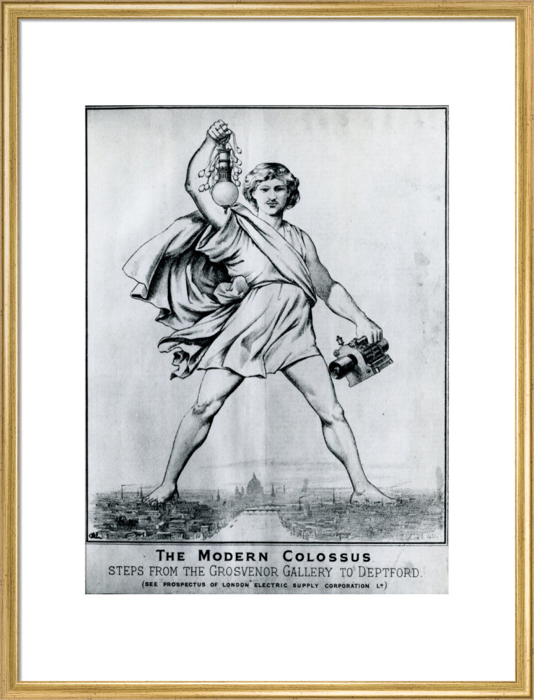 Reproduction print of a cartoon in 'Electrical Plant', May, 1889 art print large gold Art Print - Science Museum Shop