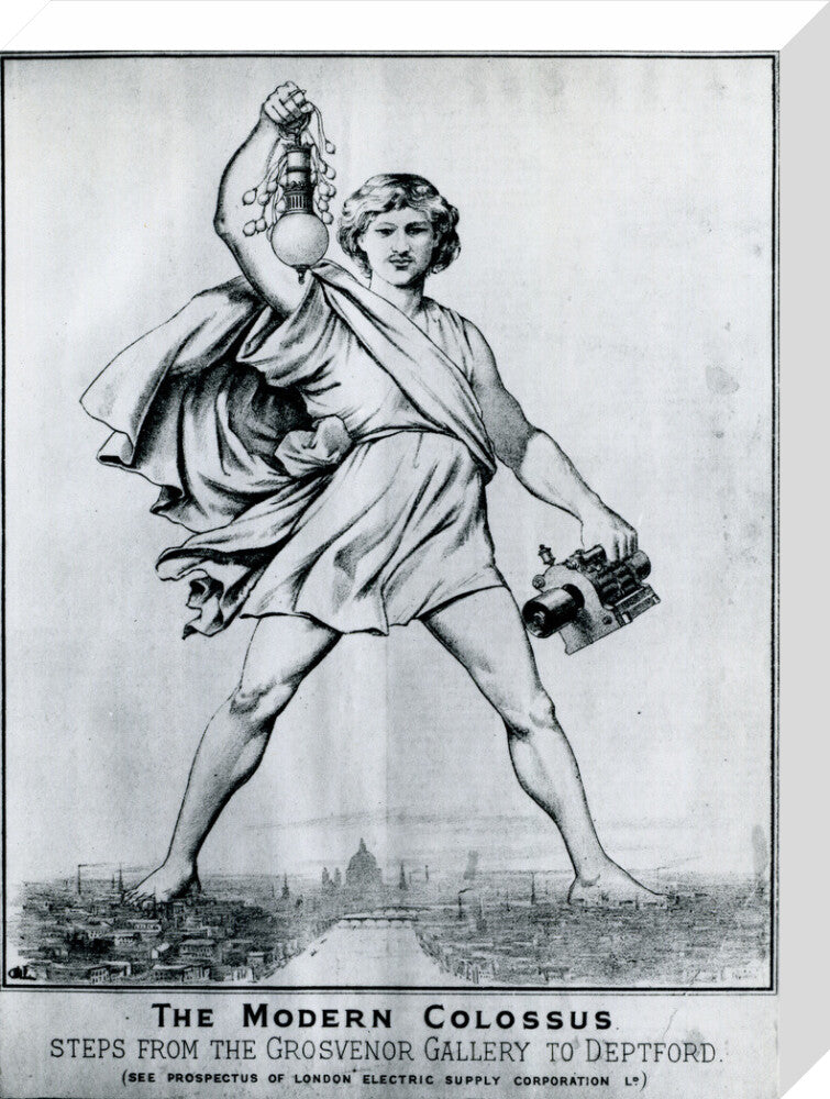 Reproduction print of a cartoon in 'Electrical Plant', May, 1889 stretched canvas medium none Art Print - Science Museum Shop