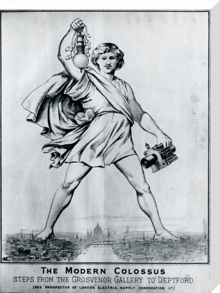 Reproduction print of a cartoon in 'Electrical Plant', May, 1889 stretched canvas large none Art Print - Science Museum Shop