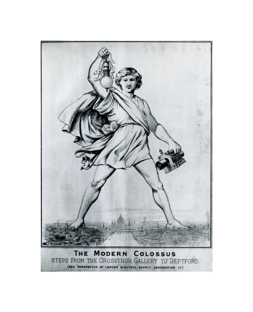 Reproduction print of a cartoon in 'Electrical Plant', May, 1889 unstretched canvas small none Art Print - Science Museum Shop