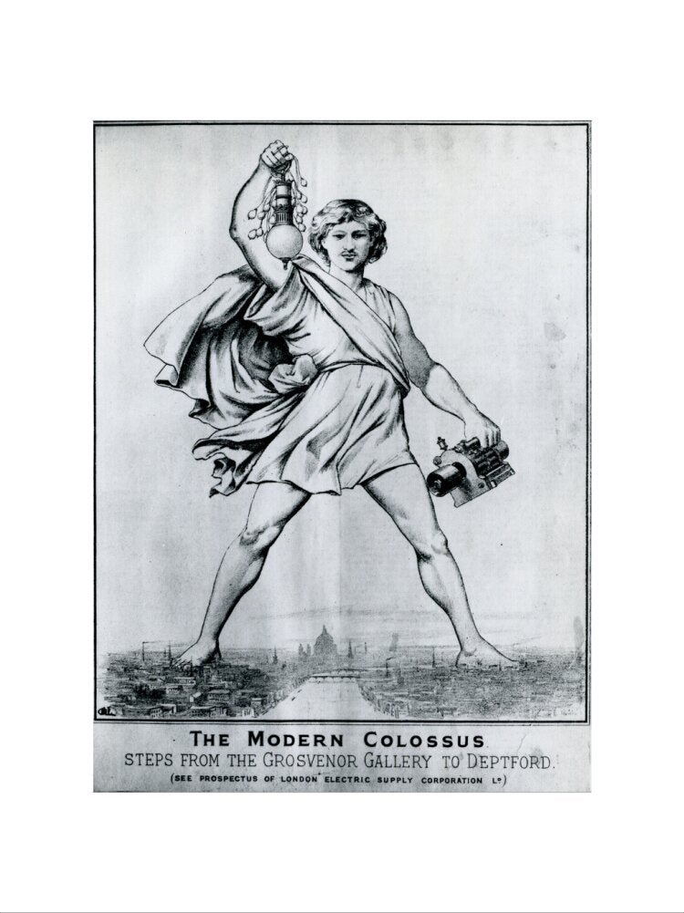 Reproduction print of a cartoon in 'Electrical Plant', May, 1889 art print medium none Art Print - Science Museum Shop