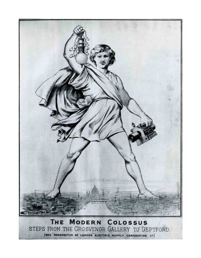 Reproduction print of a cartoon in 'Electrical Plant', May, 1889 unstretched canvas large none Art Print - Science Museum Shop