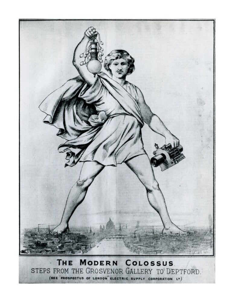 Reproduction print of a cartoon in 'Electrical Plant', May, 1889 unstretched canvas extra large none Art Print - Science Museum Shop