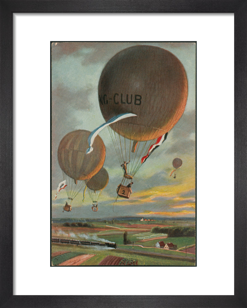Postcard for a Hot Air Balloon race over the French countryside. art print extra small black Art Print - Science Museum Shop