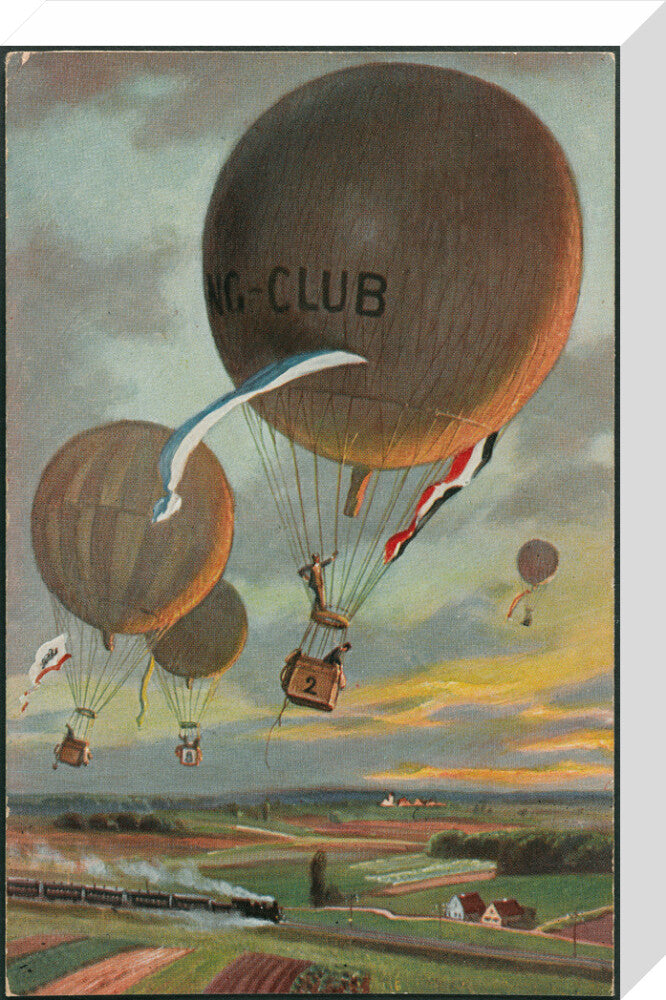 Postcard for a Hot Air Balloon race over the French countryside. stretched canvas medium none Art Print - Science Museum Shop