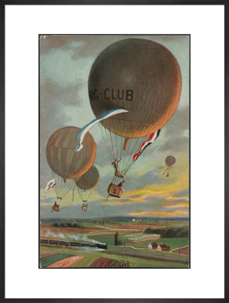 Postcard for a Hot Air Balloon race over the French countryside. art print extra large black Art Print - Science Museum Shop