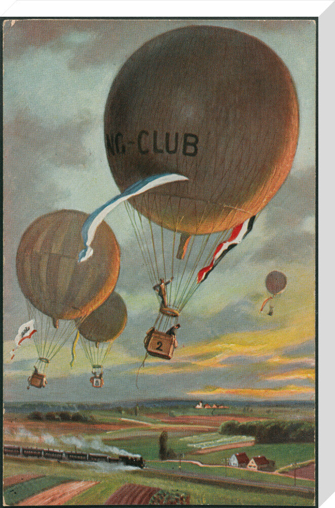 Postcard for a Hot Air Balloon race over the French countryside. stretched canvas large none Art Print - Science Museum Shop