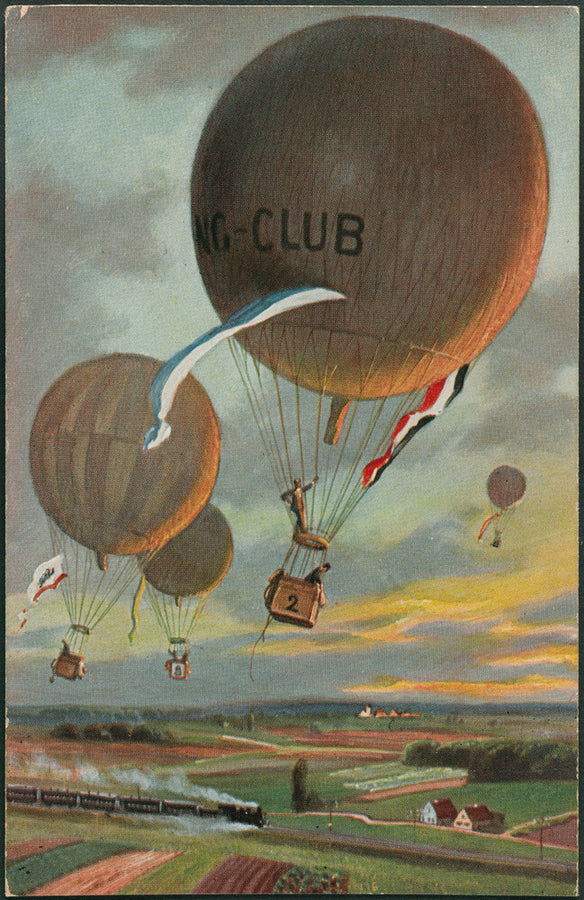 Postcard for a Hot Air Balloon race over the French countryside. Art Print - Science Museum Shop